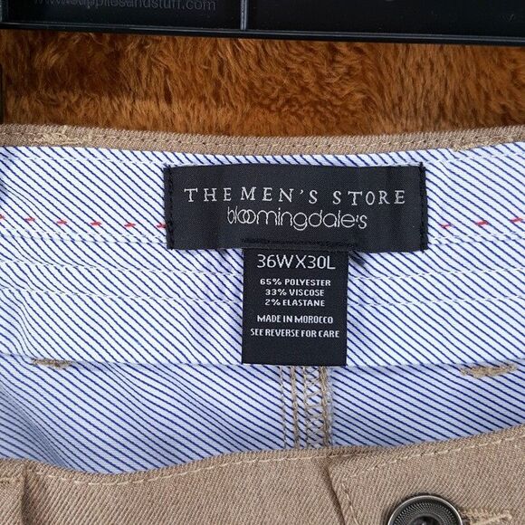 BLOOMINGDALES Pants Mens 36x30 Tan Tailored Fit Modern Trouser - Picture 3 of 6